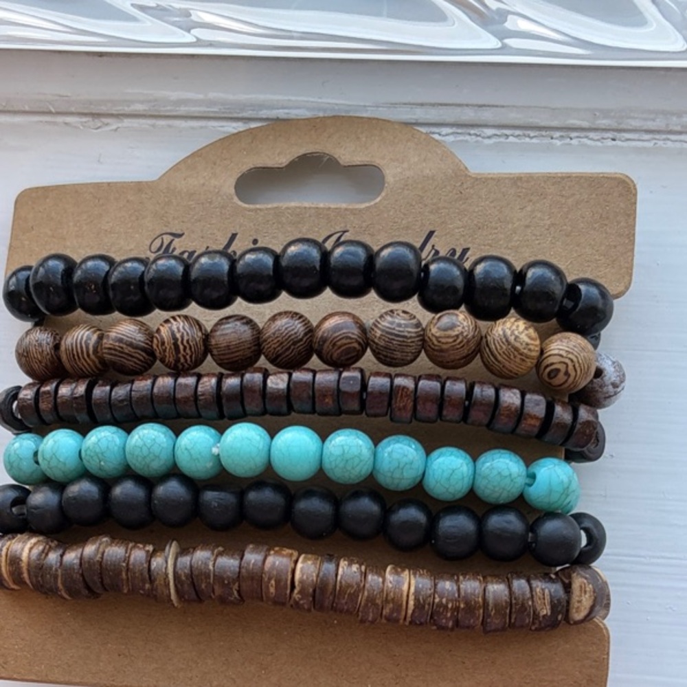 Beaded Bracelet Set in Black, Brown, and Turquoise.Great for party favors!Bundle
